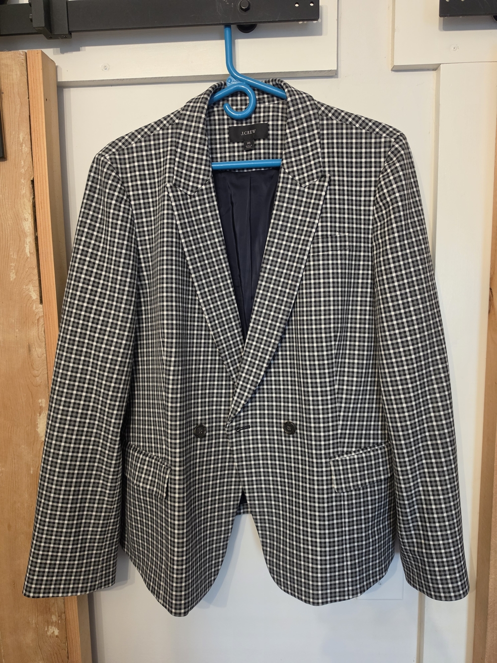 Women's J. Crew Black & White Plaid Double-Breasted Suit (Blazer 16/Pants 14)